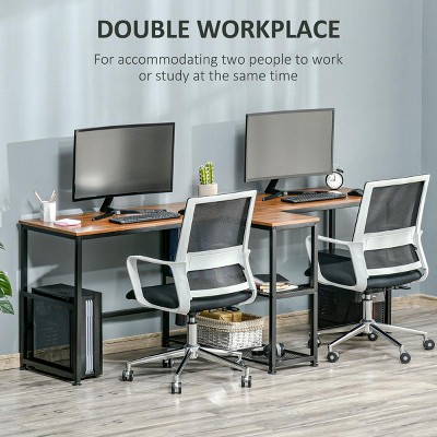 83" L-Shaped Double Computer Desk with Open Shelves, Dark Wood Grain Workstation for Home Office or Study Room -3irtyhousy
