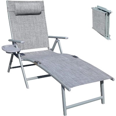 Aluminum Outdoor Folding Reclining Adjustable Chaise Lounge Chair with Cup Holder for Outdoor Patio Beach
