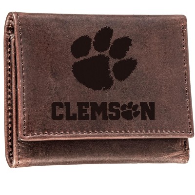Evergreen NCAA Clemson Tigers Brown Leather Trifold Wallet Officially Licensed with Gift Box