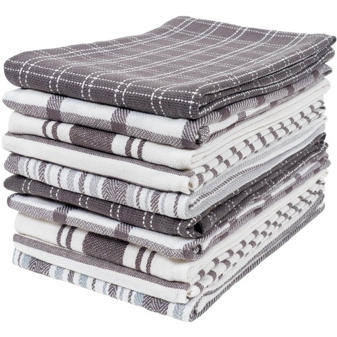 KAF Home Assorted Flat Kitchen Towels | Set of 10 Dish Towels, 100% Cotton  - 18 x 28 inches | Ultra Absorbent Soft Kitchen Tea Towels (Gray)