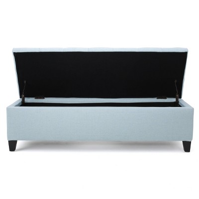 Light Blue Button-Tufted Upholstered Storage Ottoman Bench