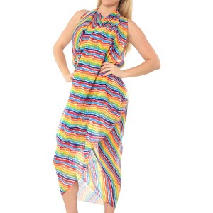 LA LEELA Women's Bikini Beach Wrap Swim Cover Up Swimwear Skirt Summer Wraps Beachwear Sarong Coverups Swimsuits for Women One Size Red,Stripe - 1 of 4