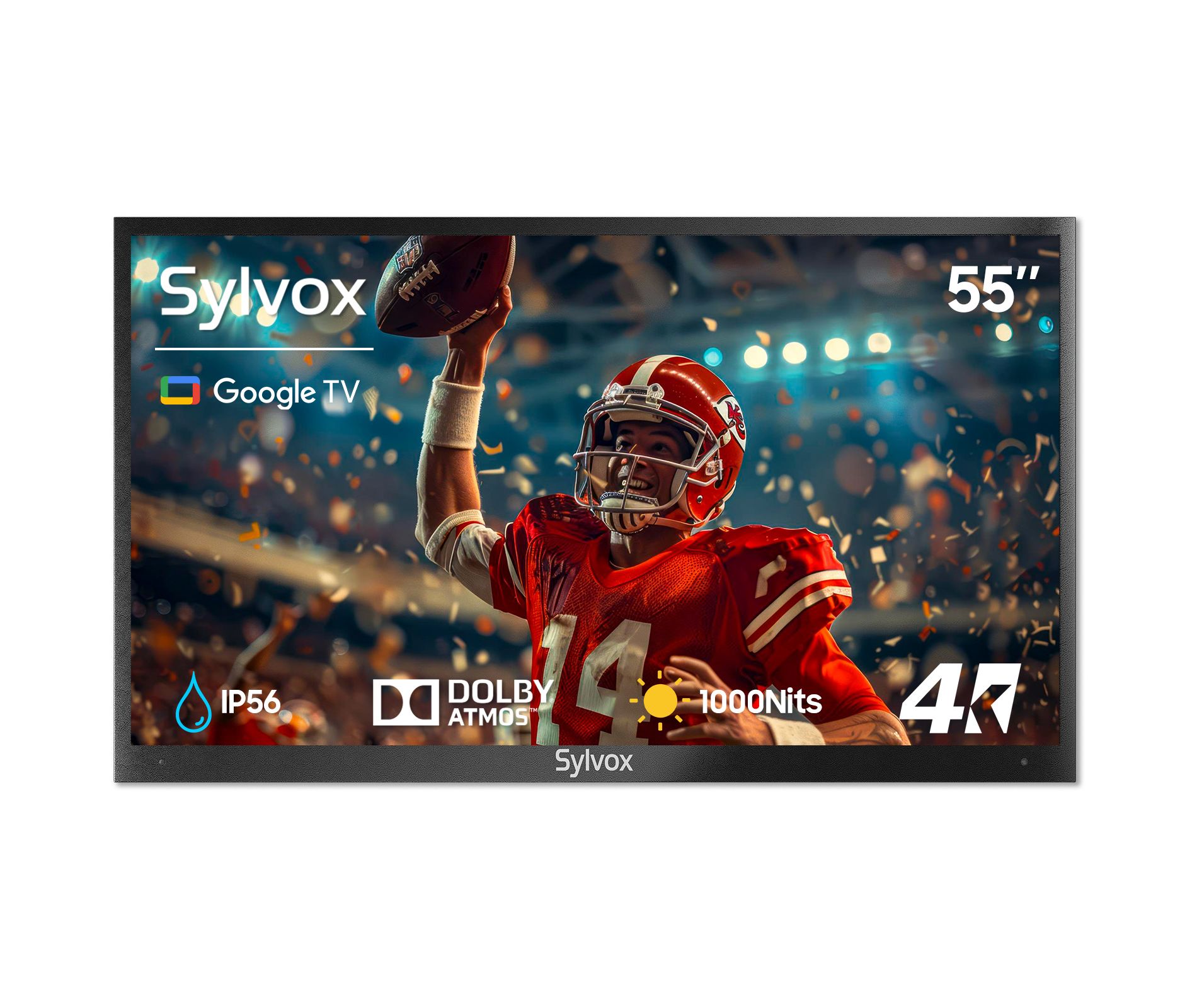 SYLVOX Outdoor Smart TV, 55" Google TV with Dobly Atmos, 4K 1000nits Outside Television, IP56 Waterproof TV for Partial Sun Area (Deck Pro 3.0)