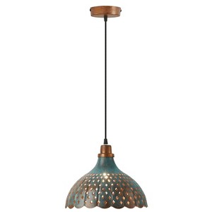 12" Oriana Faux Patina Metal Pendant Ceiling Light Blue - River of Goods: Hand-Painted, Adjustable Height, UL Listed - 1 of 4