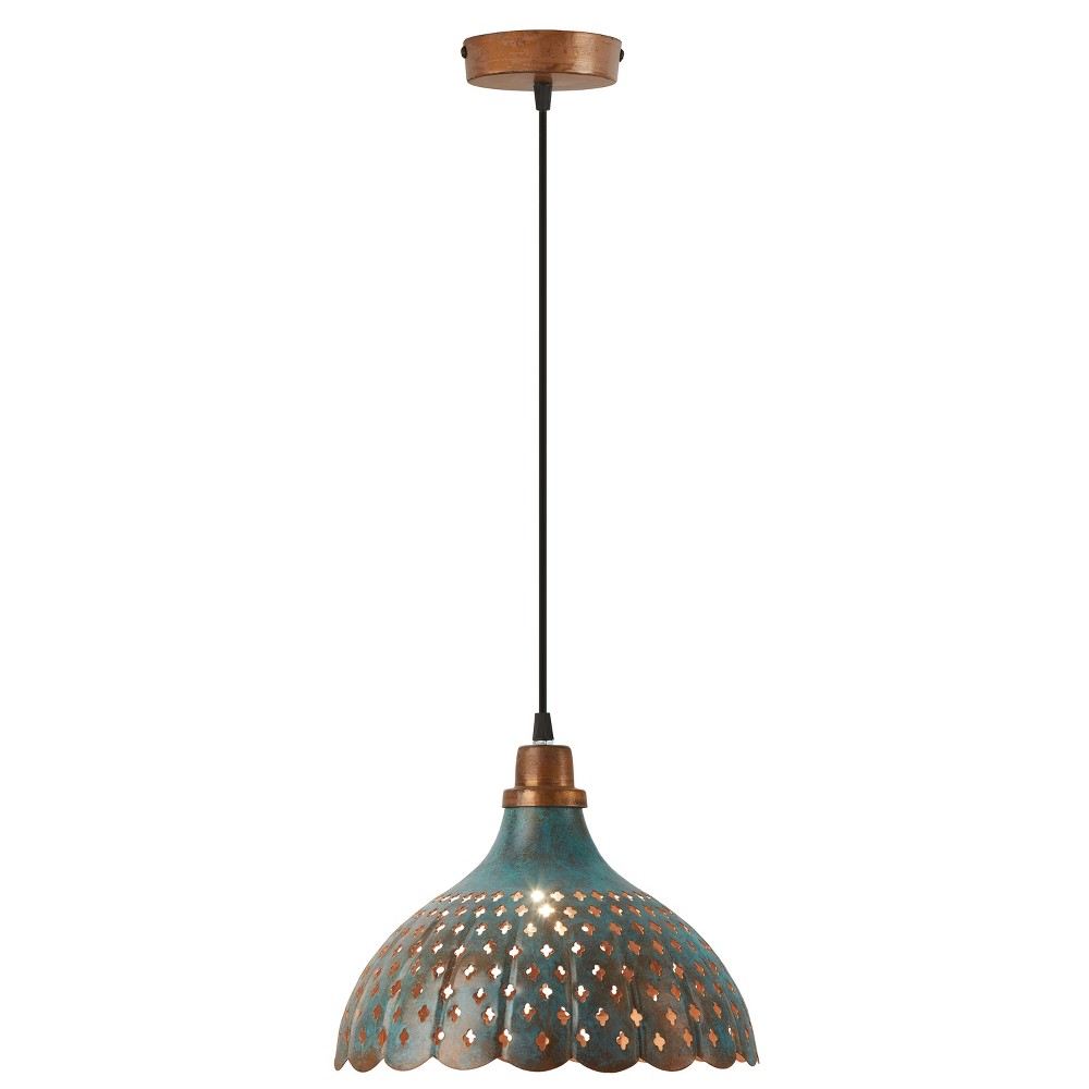 12" Oriana Faux Patina Metal Pendant Ceiling Light Blue - River of Goods: Hand-Painted, Adjustable Height, UL Listed