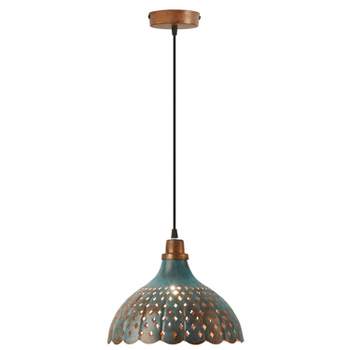 12" Oriana Faux Patina Metal Pendant Ceiling Light Blue - River of Goods