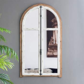 27" X 48"Large Farmhouse Cream&Gold Framed Wall Mirror,Wood Arched Wall Mirror With Decorative Window Look For Living Room,Bathroom-The Pop Home