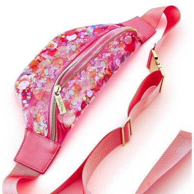 Packed Party Clear Pink Confetti Belt Bag, Fashionable Designer Fanny Pack For Women, Nylon Bum Bag With Adjustable Strap and Small Pouch, Great For — фото 4
