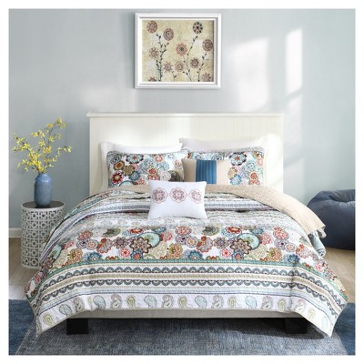 Blue Twin Reversible Microfiber Quilt Set with Decorative Pillows