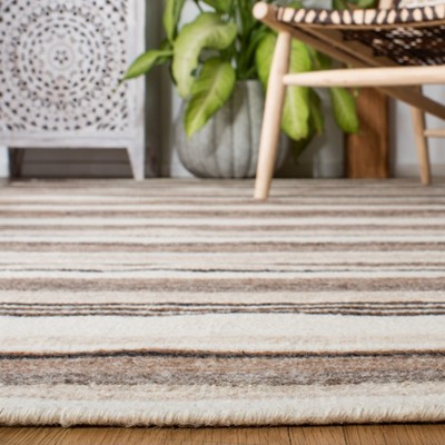 Ivory and Natural Wool Striped Flat Woven Area Rug