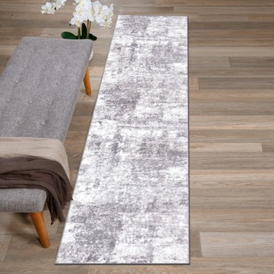 Gray Abstract Washable Synthetic Runner Rug