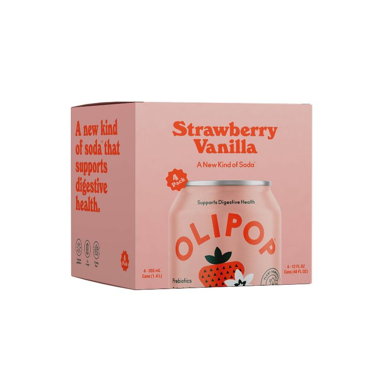 OLIPOP Strawberry Vanilla Prebiotic Soda - 4ct/12 fl oz, 1 of 15
