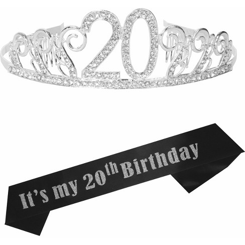 Meant2tobe 20th Birthday Sash & Tiara Set, Silver Rhinestone : Target