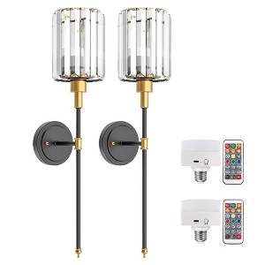 DORESshop 5 in. 1-Light 2-Pack Black Gold Crystal Wall Sconces, Modern Wall Lights for Bedroom, Mirror, or Bathroom Vanity - 1 of 4