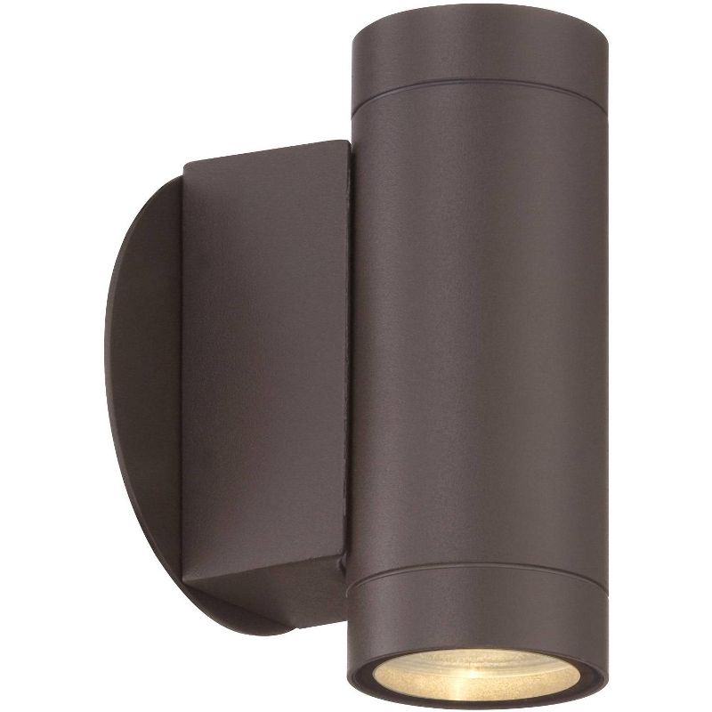 Possini Euro Design Modern Outdoor Wall Light Fixture Matte Bronze Cylinder 6 1/2" Tempered Glass Lens Up Down for Exterior House, 5 of 9