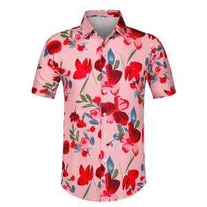 Lars Amadeus Men's Summer Floral Print Short Sleeve Button Down Beach Hawaiian Casual Shirt - 1 of 4