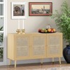 MAYEERTY Natural 471528" Rattan-Fronted Sideboard Cabinet with 3 Doors - Dining Room, Entryway - 3 of 4