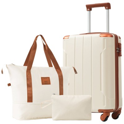 Hynes Eagle Hardshell Luggage Sets 3 Piece Carry-on Suitcases with Wheels TSA Lock -White
