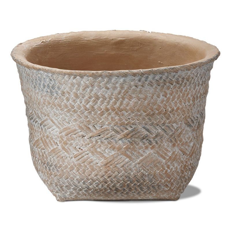 tagltd Tulum Whitewashed Cement Basket Planter Large, 9.4L x 9.4W x 6.3H inches, Holds up to an 8" Drop in Plant, 1 of 3