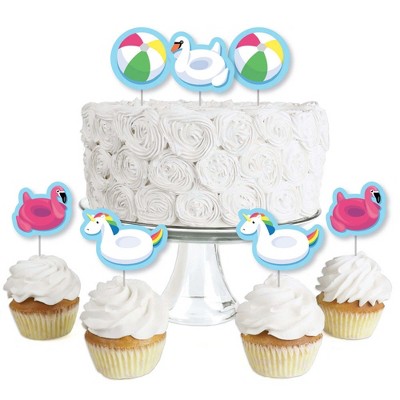 Big Dot of Happiness Make a Splash - Pool Party - Dessert Cupcake Toppers - Summer Swimming Party or Birthday Party Clear Treat Picks - Set of 24