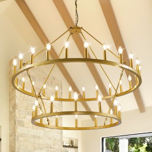 Modern Wagon Wheel Chandelier 2 Tier Farmhouse Chandeliers,Ceiling Pendant Light Fixture for Kitchen Entryway Dining Living Room - 1 of 4