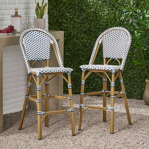 Christopher Knight Home Renne Outdoor French PE Rattan Barstools (Set of 2) - 1 of 4