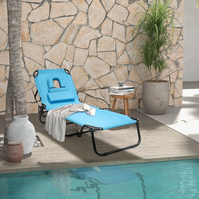 Costway Folding Chaise Lounge Chair Adjustable Outdoor Patio Beach Camping Recliner Beige\Turquoise
