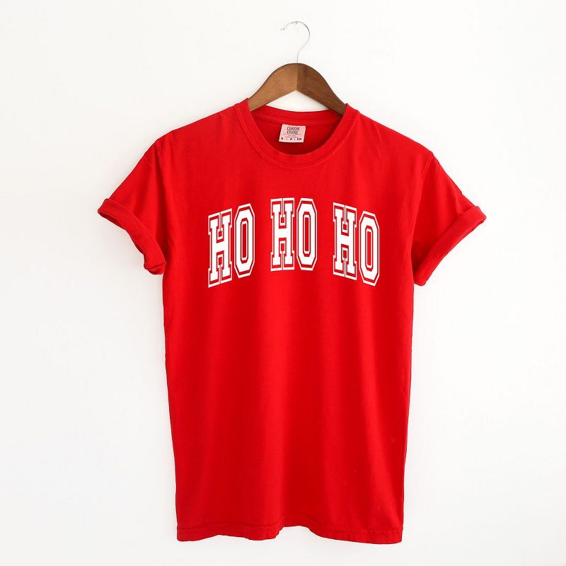 Simply Sage Market Women's Ho Ho Ho Varsity Thick Outline Short Sleeve Garment Dyed Tee, 1 of 5