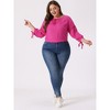 Agnes Orinda Women's Plus Size Tie Tassel V Neck Hollow Bowknot Long Sleeve Casual Blouses - 2 of 4