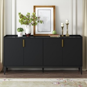 Sideboard Buffet Cabinet, 4 Door Cabinet With Wood Leg, Aluminium Handle, 3 Adjustable Shelves Coffee Cabinet - 1 of 4