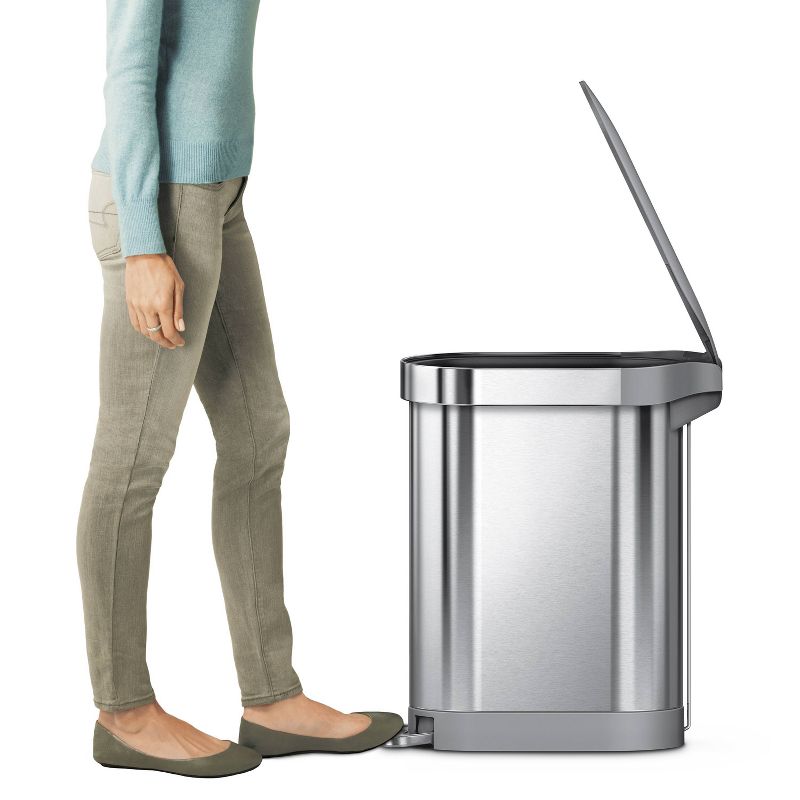 simplehuman 45L Slim Step Trash Can Brushed Stainless Steel with Gray Plastic Lid, 2 of 6