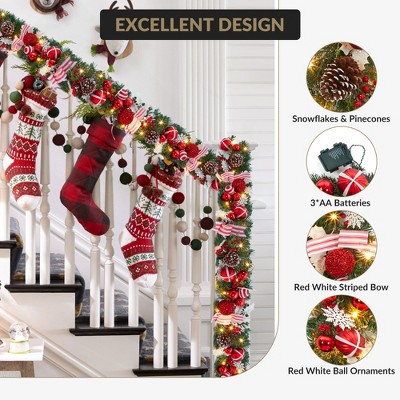 6ft Lighted Garland with 20 Waterproof LED Lights for Mantle, Stairs, Railing, Table, Door, Fireplace