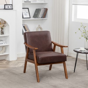 Accent Chair with Solid Wood Frame, Compact Comfortable Seating and Sleek Profile, Mid-Century Modern Design - 1 of 4