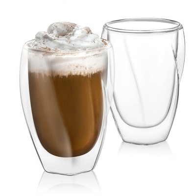 JoyJolt Lacey Double Wall Highball Glasses - Set of 2 Thermo Insulated Tumblers - 10 ounces