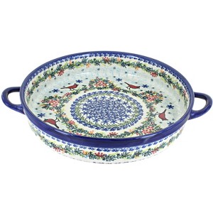 Blue Rose Polish Pottery 182 Vena large Round Baker with Handles - 1 of 1