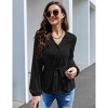 Coolmee Womens V Neck Button Down Peplum Tops Casual Long Sleeve Tie Front Blouses Shirt - 2 of 4