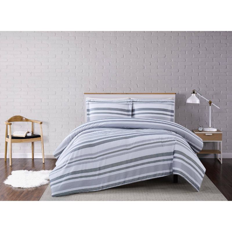 Curtis Stripe Comforter Set White/Gray - Truly Soft, 1 of 5