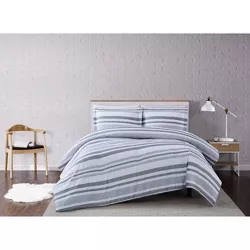 Curtis Stripe Comforter Set White/Gray - Truly Soft
