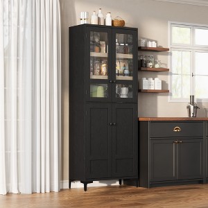 Tall Kitchen Pantry Cabinet with Glass Doors, Food Storage Cabinet with 4 Doors 5 Tier Adjustable Shelves for Kitchen,  Bathroom - 1 of 4