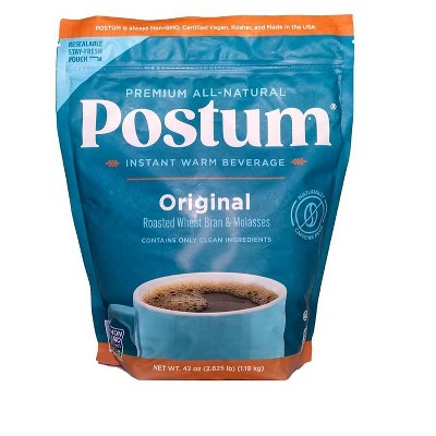 Postum Original Coffee Substitute, Caffeine-Free, Made with Roasted Wheat Bran & Molasses, Kosher, Vegan, Non-GMO, Natural & Healthy - 42 oz