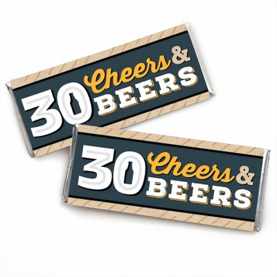 Big Dot of Happiness Cheers and Beers to 30 Years - Candy Bar Wrapper 30th Birthday Party Favors - Set of 24