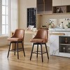 26" Counter Height Swivel Barstool Set of 2, Upholstered Leather Bar Stool with Back & Wood Leg, 360 Swivel Bar Chairs - 3 of 4