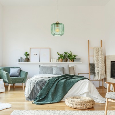 Green Glass Globe Pendant Light with Brushed Gold Finish