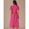 Allegra K Women's Round Neck Fit and Flare Summer Puff Sleeve Midi Dress - 3 of 4