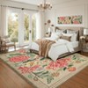 Washable Floral Botanical Rug Non Slip Low Pile Rug Soft Vintage Throw Floor Cover Foldable Indoor Carpet for Living Room Bedroom Playroom Kids Room - 3 of 4