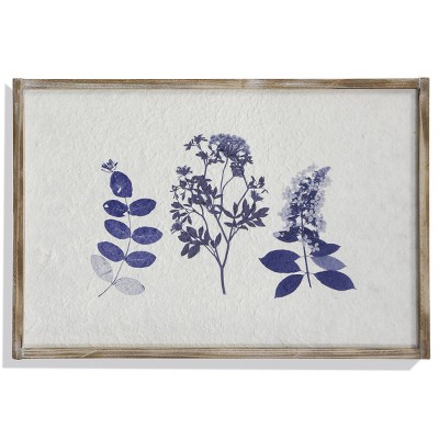 Floki Cerulean Dainty Cobalt Leaf Print Textured Unframed Wall Canvas White - StyleCraft