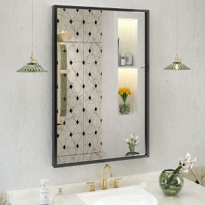 Apmir H Rectangular High-Strength Tempered Glass and Aluminum Alloy Framed French Cleat Mounted Wall Decor Bathroom Vanity Mirror in Matte Black - 1 of 4