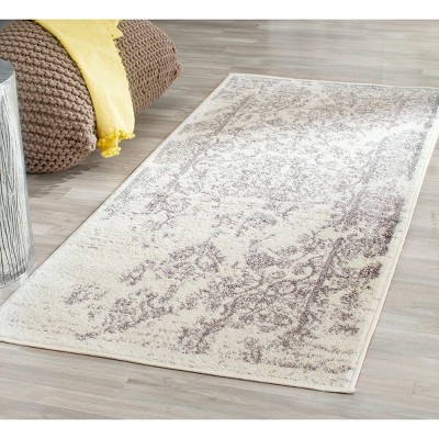 Ivory and Silver Distressed Oriental Runner Rug