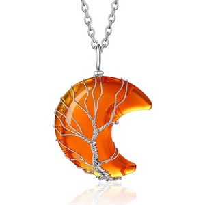 Tree of Life Wrapped Healing Crystal Necklace 12 Month Birthstone Pendant Crescent Heart Gemstone Jewelry - 1 of 4