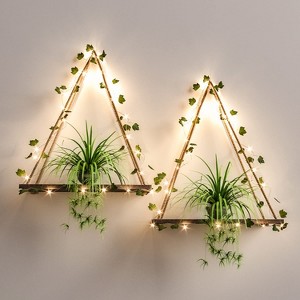 Aoibox Set of 2 Wooden Hanging Wall Shelves with Artificial Ivy and LED Lights for Home Decor, Living Room, Bedroom, Kitchen - 1 of 4